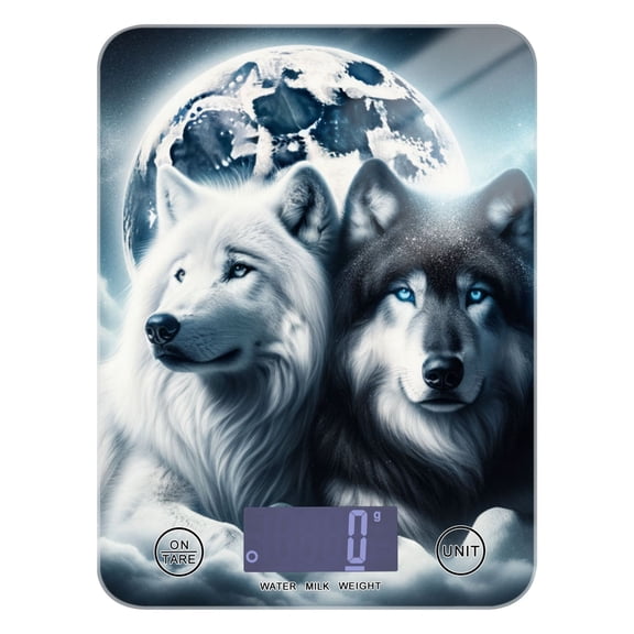 Digital Kitchen Food Scale Weight Grams Oz for Baking Cooking Coffee 11lb 0.05oz/1g Glass Wolves Lying under Moonlight