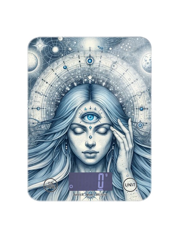 Digital Kitchen Food Scale Weight Grams Oz for Baking Cooking Coffee 11lb 0.05oz/1g Glass Woman with Third Eye and Planet