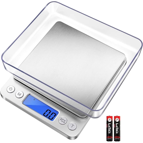 Digital Kitchen Scale 2000g/0.1g Precision, Pocket Food Scale with LCD Display, 6 Units, Tare, 2 Trays, Battery Included – for Cooking, Baking, Coffee, Food, Reptiles