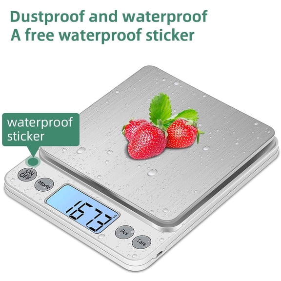 Digital Kitchen Scale 3000g/ 0.1g, Pocket Food Scale 6 Measure Modes, Gram Scale with 2 Trays, LCD, Tare, Digital Scale Grams and Ounces for Food, Cooking, Nutrition, Reptiles(Battery Included)