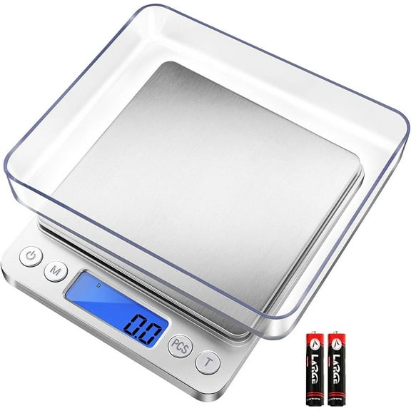 Digital Kitchen Scale 3000g/ 0.1g, Pocket Food Scale 6 Measure Modes, LCD, Tare, Digital Scale Grams and Ounces with 2 Trays for Food, Cooking, Nutrition, Reptiles(Battery Included)