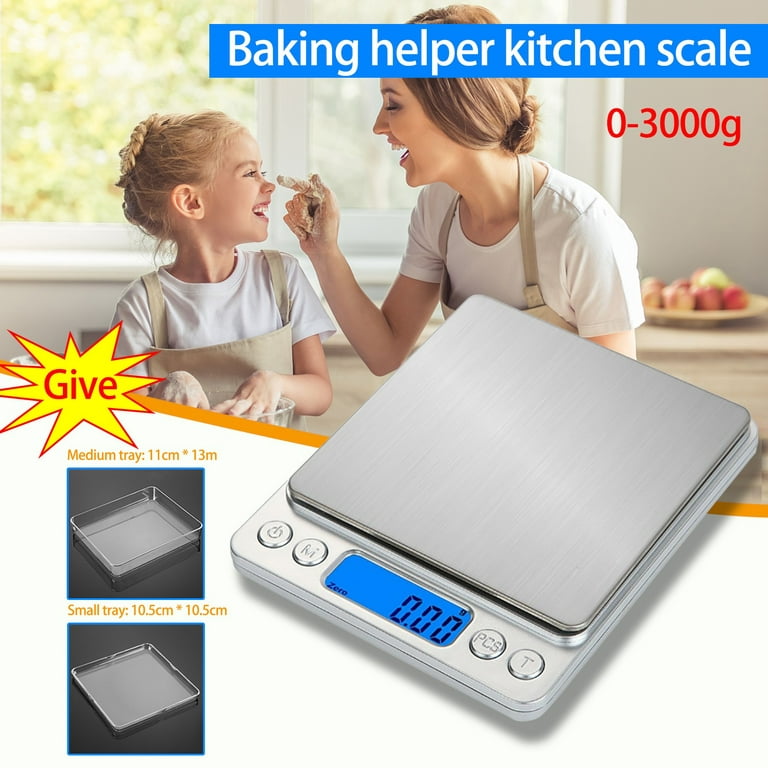 Digital Kitchen Scale, 3000g/0.1g Precision Multifunction Food Meat Scale Jewelry Lab Carat Powder Scale with Back-Lit LCD Display(Batteries Included)