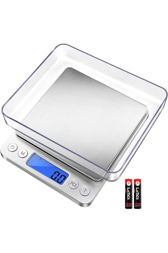 Digital Kitchen Scale 3000g/0.1g Precision, Pocket Food Scale with LCD Display, 6 Units, Tare, 2 Trays, Battery Included – for Cooking, Baking, Coffee, Food, Reptiles