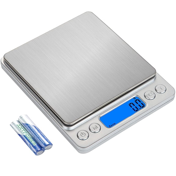 Digital Kitchen Scale, 3000g Mini Pocket Jewelry Scale, Cooking Food Scale, Back-Lit LCD Display, 2 Trays, 6 Units, Auto Off, Tare, PCS, Stainless Steel, Batteries Included