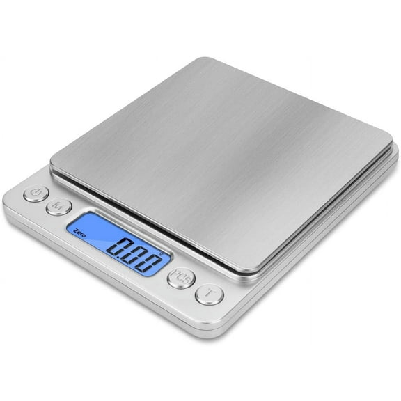 Digital Kitchen Scale, 3kg/0.1g, Mini Pocket Jewelry Scale, Multifunctional Food Scale with Backlit LCD Display for Cooking Baking Coffee Postal Parcel, Stainless Steel, Battery Included