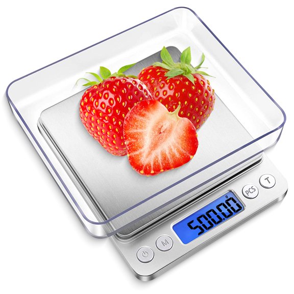 Digital Kitchen Scale, 500g x 0.01g Gram Scale, Small Pocket Scale with 2 Trays, LCD Display for Cooking Baking, Jewelry, Seasoning