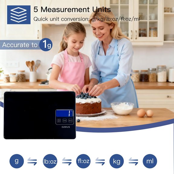 Digital Kitchen Scale with USB Rechargeable, High Precision 0.04oz/1g Increments, 11lbs Capacity, 6 Units for Cooking Baking Coffee