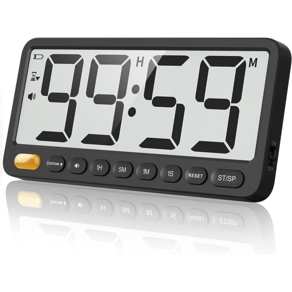 Digital Kitchen Timer: 7.6''  LCD Display, 99H Countdown, , 4 Volume Levels, Visual Light Alert,  Operated Count-Up Stopwatch for Cooking,  Gym, Classroom (Black)