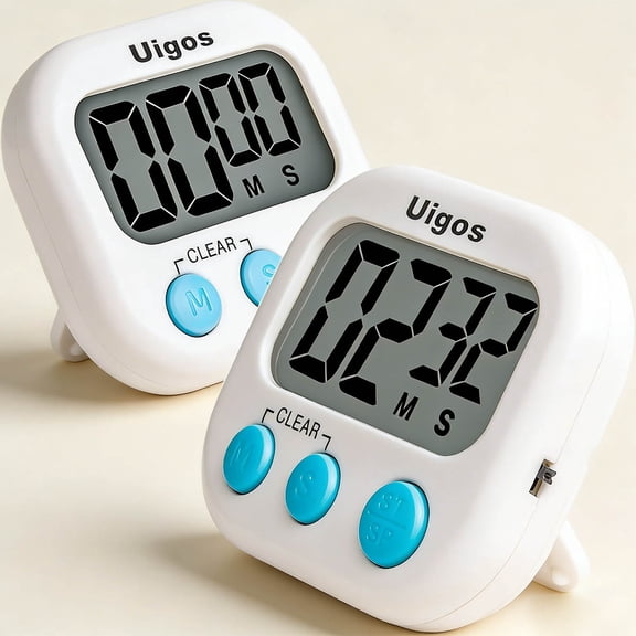 Digital Kitchen Timer, Big Digits, Loud Alarm, Magnetic Backing, Stand (White)