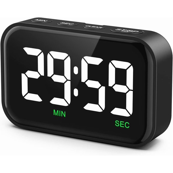 Digital Kitchen Timer, Digital Timer with Lar LED Display, Magnetic Classroom Timer with Count Up Countdown, 3 Volume Levels for Cooking/Office/Kids/Work/Study, Black (Battery Included)