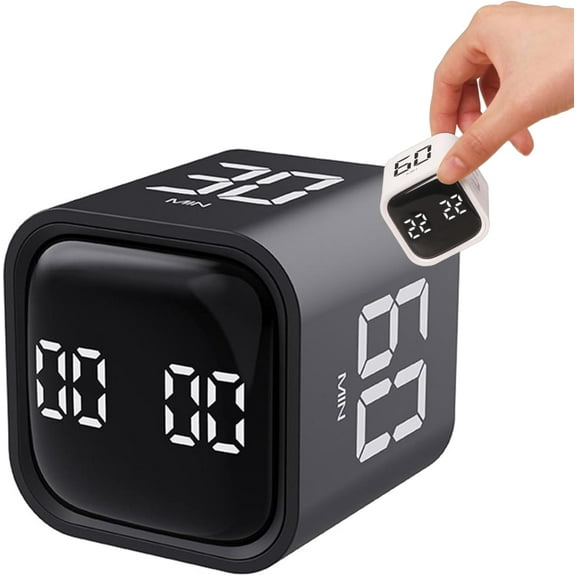 Digital Kitchen Timer, LED Digital Display Cube Timer with 2 Gear Mode, Rechargable Rotation Gravity Sensor Cube Timer with 3-Level Volume for Study, Cooking, Fitness, Black