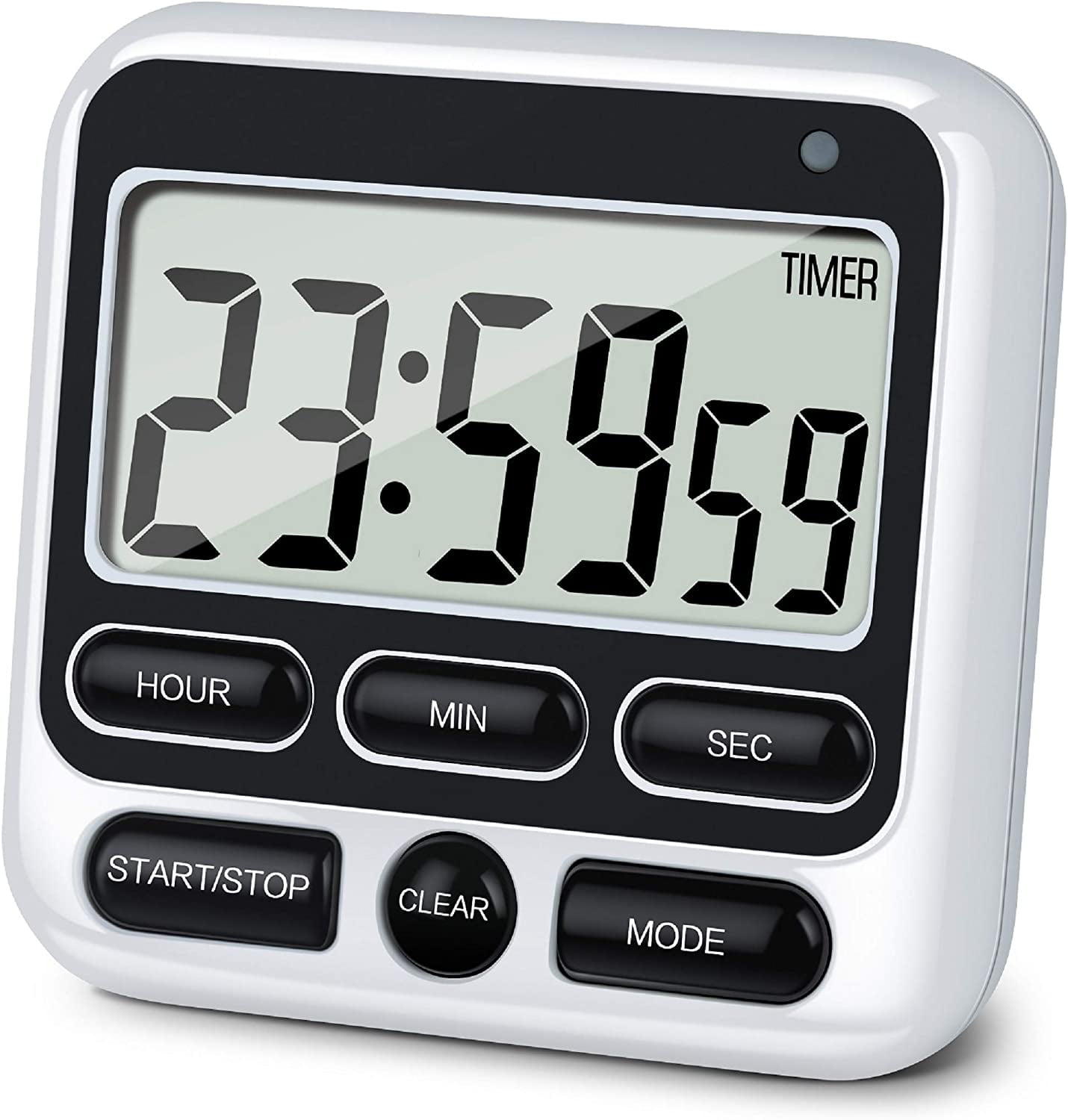 Black Digital Kitchen Timer with Large LCD Display and Magnetic Back
