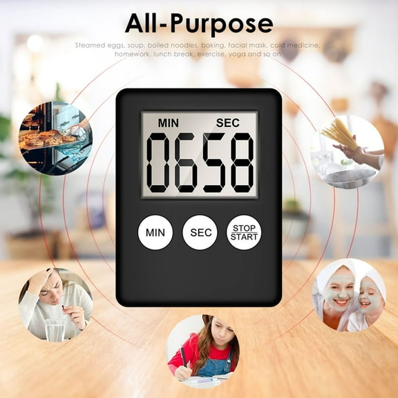 Digital Kitchen Timer, Magnetic LCD Countdown Clock with Loud Alarm, Plastic Digital Timer with Magnet, 2.1*2.8Inch, for Cooking, Baking, Sleep, Work, Fitness