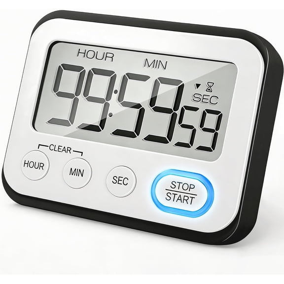 Digital Kitchen Timer Magnetic Loud Alarm, Large LCD Screen Silent/Beeping Multi-Function for Teachers Classroom Kids, Black