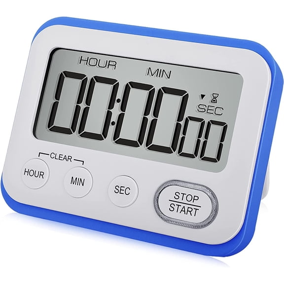 Digital Kitchen Timer Magnetic Loud Alarm, Large LCD Screen Silent/Beeping Multi-Function for Teachers Classroom Kids, Blue