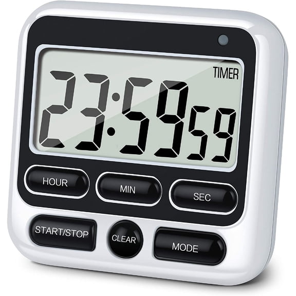 Digital Kitchen Timer with Mute/Loud Alarm Switch ON/Off Switch, 12-Hour Clock & Alarm, Memory Function Count Up Down for Kids Teachers Cooking, Large LCD Display, Strong Magnet (Black)