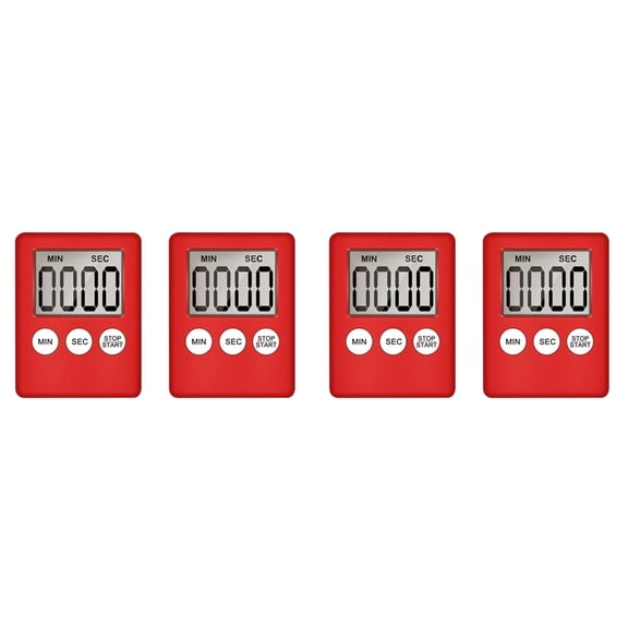 Digital Kitchen Timer, Timer, Egg Timer, Suitable for Work, Sports Timer, Game, Cooking Timer, 4 Pack Red