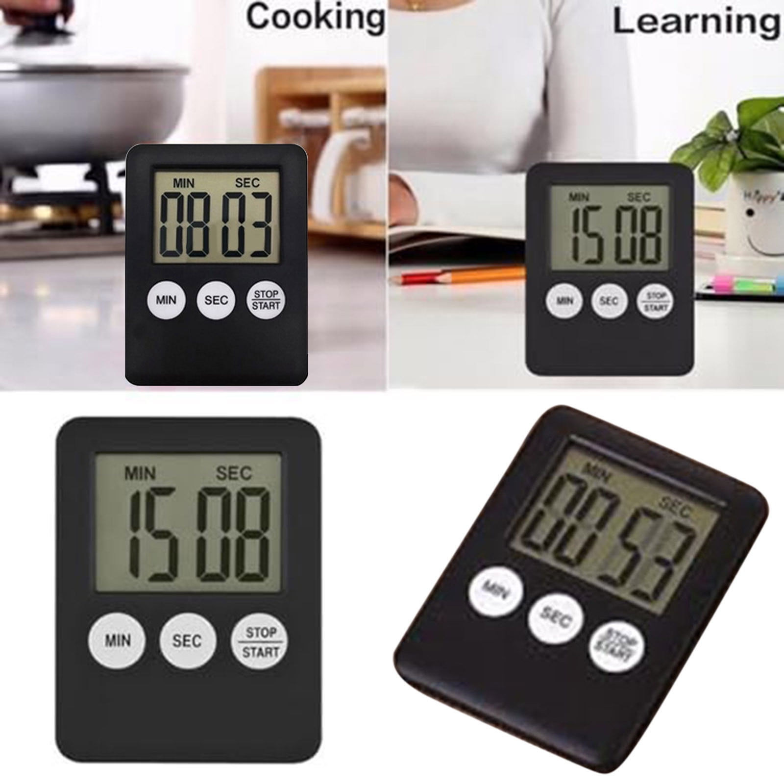 Digital Kitchen Timer With Large Led Display Count Up Countdown Countup