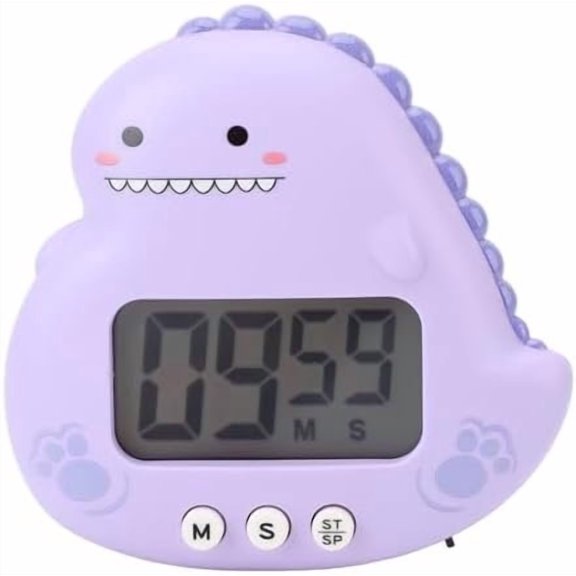 Digital Kitchen Timer with LCD Display, Cute Cartoon Dinosaur Design, Violet,   and Stand for Classroom,  Study