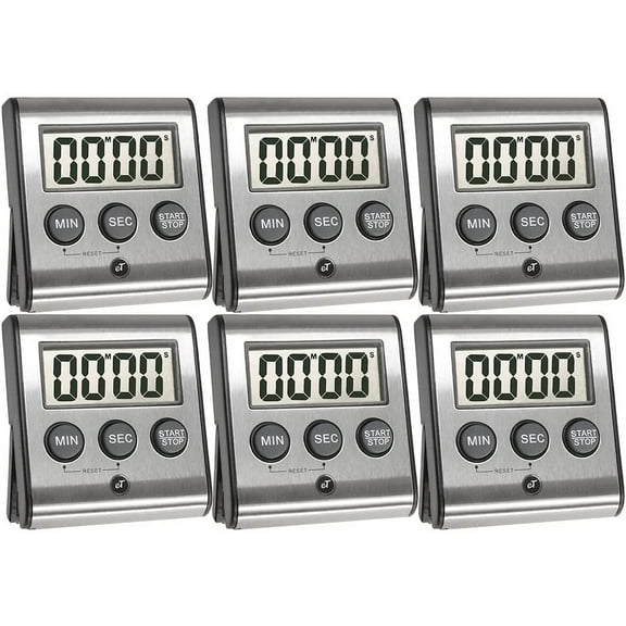 Digital Kitchen Timer with Magnetic Back Loud Alarm Large Display Auto Memory Auto Shut-Off 6-Pack