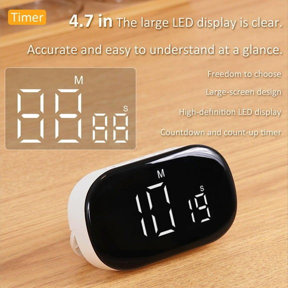 Digital Kitchen Visual Timer, Timer for Kids, Magnetic Timer with Large LED Display, Volume Adjustable Countdown Countup Timer for Tasks, Work, Study, Kitchen Cooking, Black