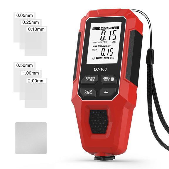 Digital LCD Coating Thickness Gauge 0-2000µm For Car Paint Film Testing, Portable Fe/NFe Meter With Auto Power Off, High Tool For Industrial Inspection(Red)