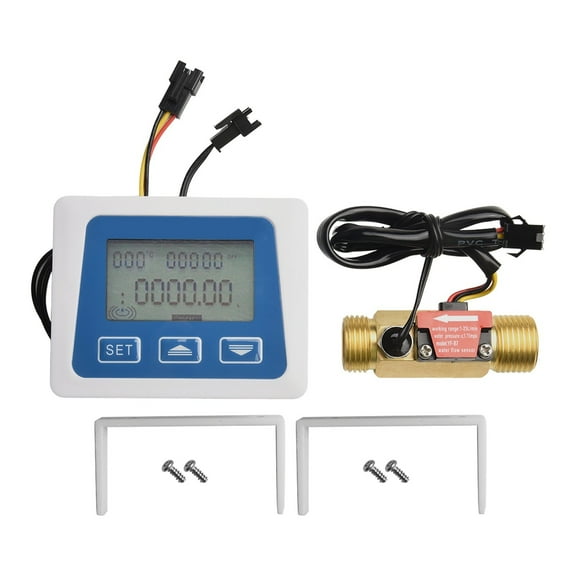 Digital LCD Flow Meter with Touch Sensor, 1-25L/min Water Fuel Gauge Counter Indicator, G1/2 Interface Temperature Display, DC3.5-24V for Industrial Test