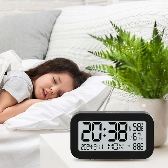 Digital LCD Large Screen Weather Clock with Indoor Temperature Humidity Meter Alarm Calendar Forecast for Home Office Bedroom 1 Count
