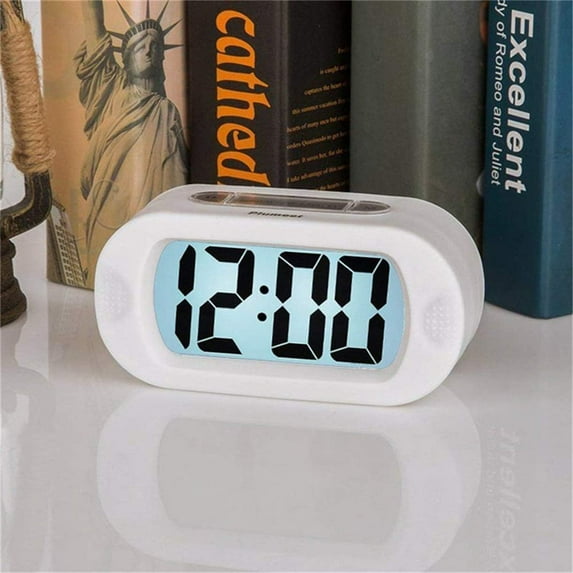 Digital LCD Travel Alarm Clock, Mute Shockproof Snooze Electronic Clock, Large Display Light Sensor Nightlight Table Clocks,Orange(White)