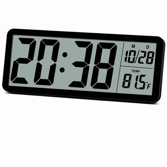 Digital LCD Wall Clock Easy to Set,8.5 Inch LCD Screen with Time/Date/Temperature Display,for Bedroom Living Room Office,1 * Alarm clock,Black