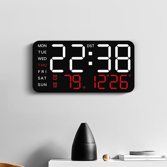 Digital LED Alarm Clock,Date,Time,Temperature Display with DST and Brightness Adjustable,Dual Power Supply for Bedroom,Office