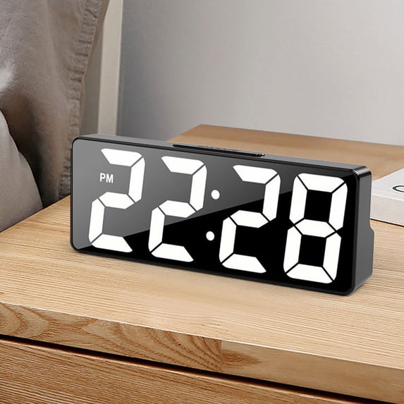 Digital LED Alarm Clock Mirror USB Battery Dual Power 2 Levels Adjustable Brightness Desk Clock for Office Travel