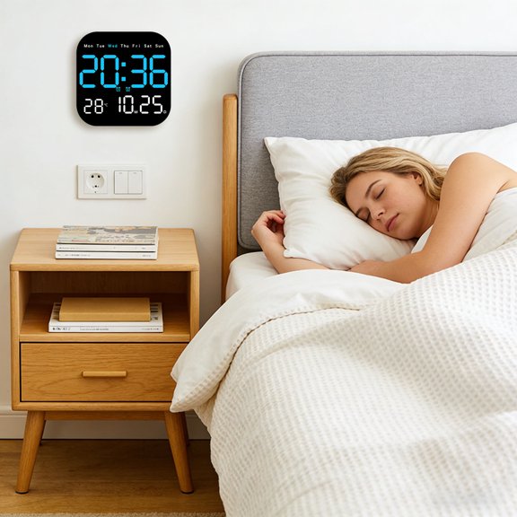 Digital LED Alarm Clock Remote Control Desk Clock With Date Week Temperature Display Adjustable Brightness Multifunctional Large Screen Wall Clock for Bedroom Living Room Office