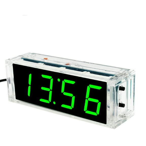 Digital LED Clock Tuner Compact 4-digit DIY Digital LED Clock Kit Light Control Temperature Date Time Display with Transparent Case