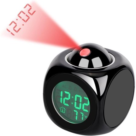 Digital LED Projection Alarm Clock - Battery Operated - Ideal for Bedroom - White/Black(3.2"×3.2"×3.7") (Black)