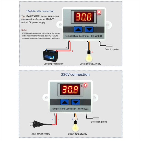 Digital LED Temperature Controller Electronic Thermostat Switch with Waterproof Probe & Temperature Socket US Plug
