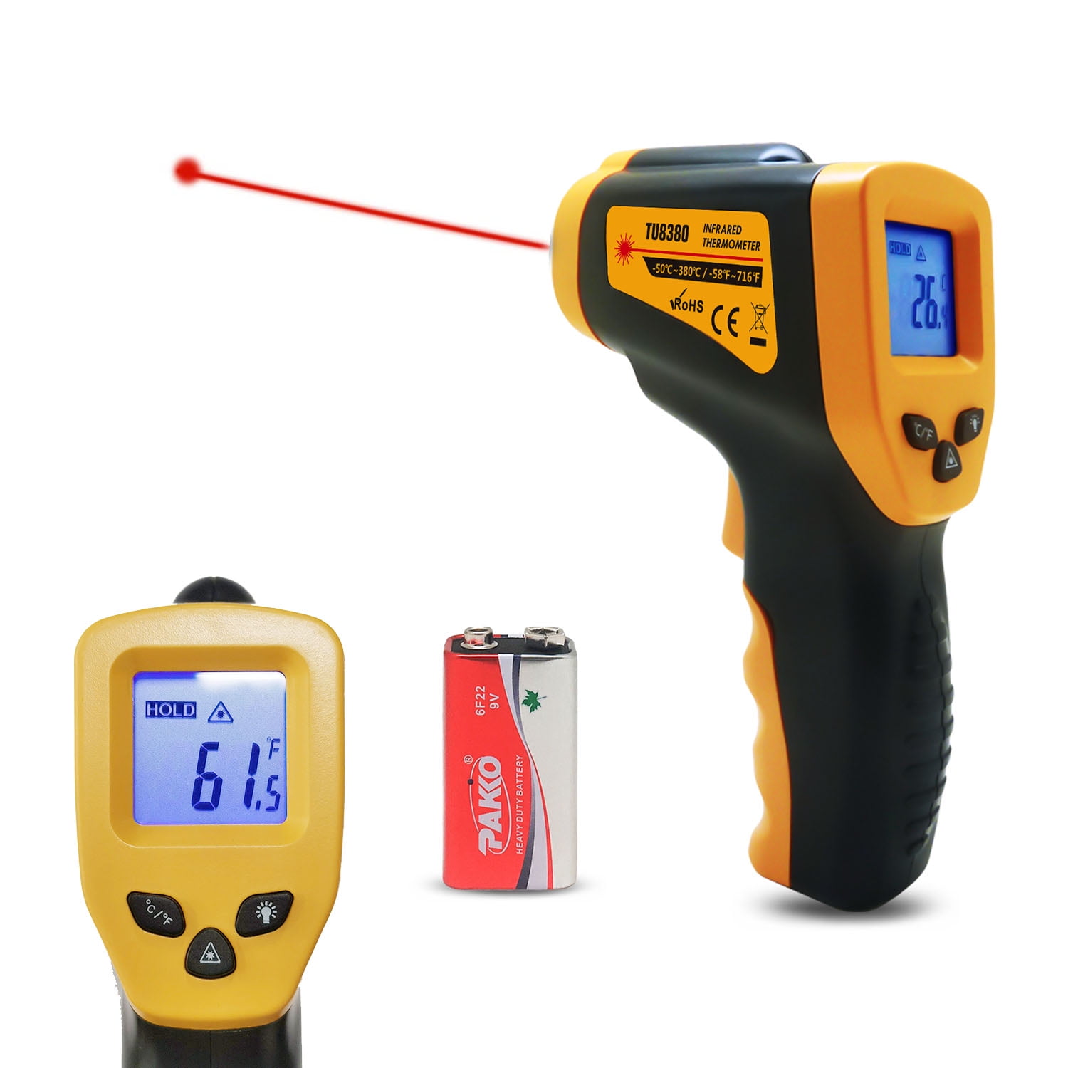 Digital Laser Infrared Thermometer Temperature Gun(No for Human) Measurement IR Point Industrial Non-Contact -58℉~ 716℉ (-50℃ ~ 380℃)