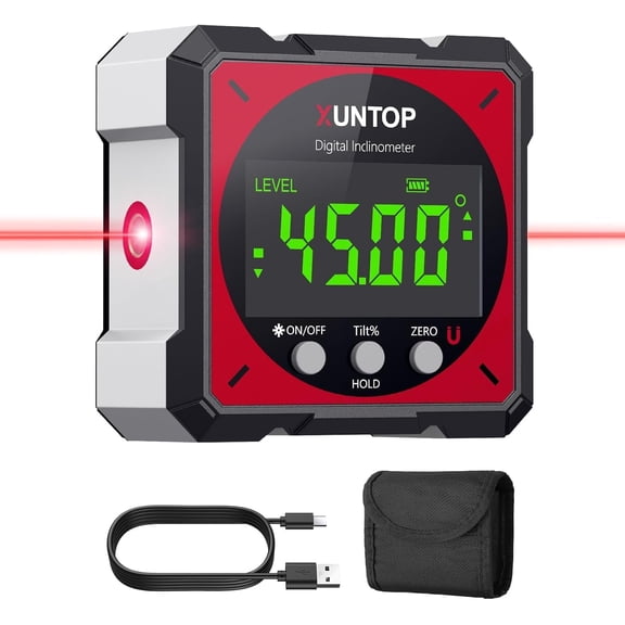 Digital Laser Level Box - 4-Side Magnetic Angle Finder (0.2 Accuracy, IP54 Waterproof, USB-C Rechargeable) for Woodworking & Home Decor