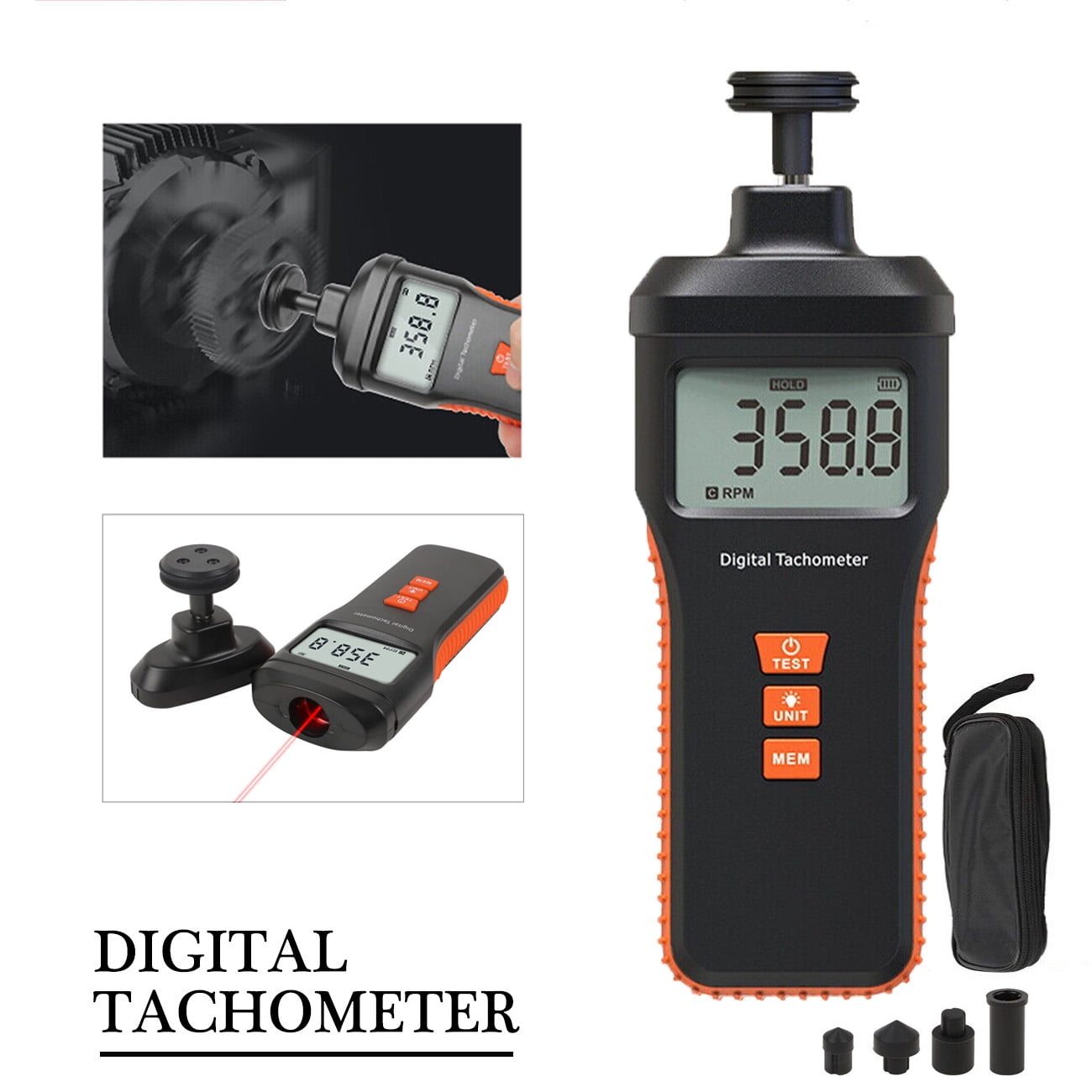 6238P Portable Handheld Digital Stroboscope Flash Tachometer Meter Large  LCD Display Screen Plastic