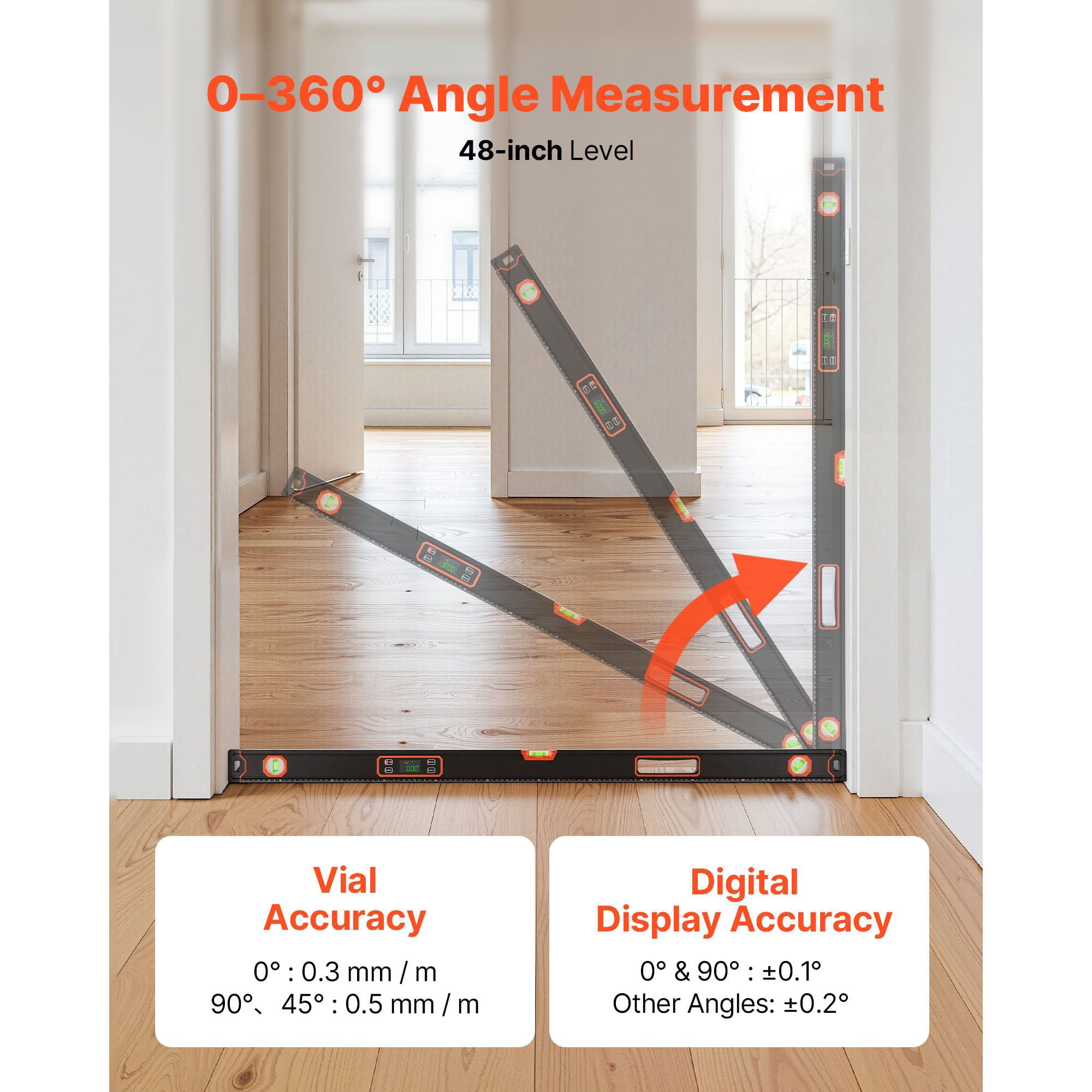 Digital Level 48 Inch Magnetic Electronic Level with LED Backlit Display 360° Electronic Leveler Tool IP54 Rating for Construction Carpentry