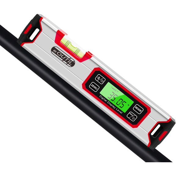 Digital Level and Protractor, 12 Inch IP54 Protected Electronic Bubble Inclinometer Angle Finder with Large LED Backlight and Magnetized V-Groove BaseRed
