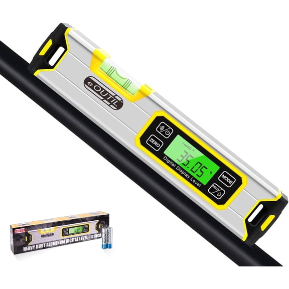 Digital Level and Protractor, 12 Inch IP54 Protected Electronic Bubble Inclinometer Angle Finder with Large LED Backlight and Magnetized V-Groove Base(Yellow