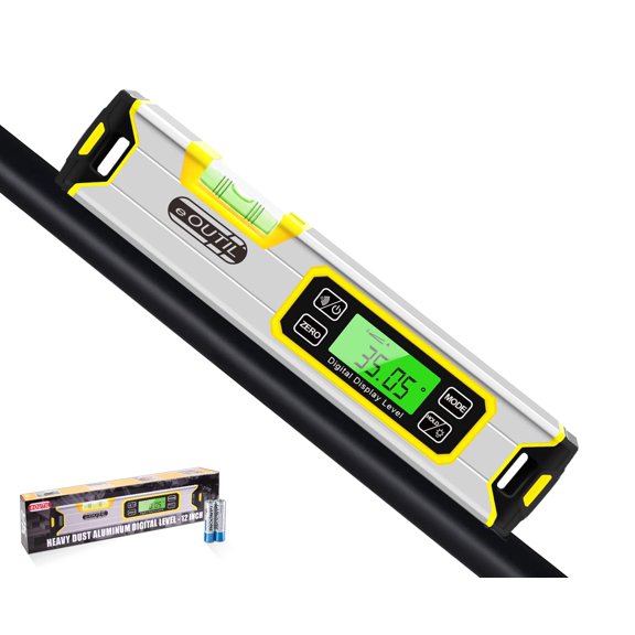 Digital Level and Protractor, 12 Inch IP54 Protected Electronic Bubble Inclinometer Angle Finder with Large LED Backlight and Magnetized V-Groove Base(Yellow