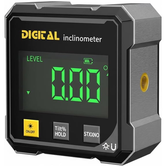 Stxxno Digital Angle Finder Level 4-Sided Magnetic USB Rechargeable Large LED Display Black