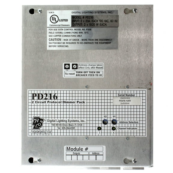 Digital Lighting Systems PD216 2 Circuit Protocol Dimmer Pack for PS08
