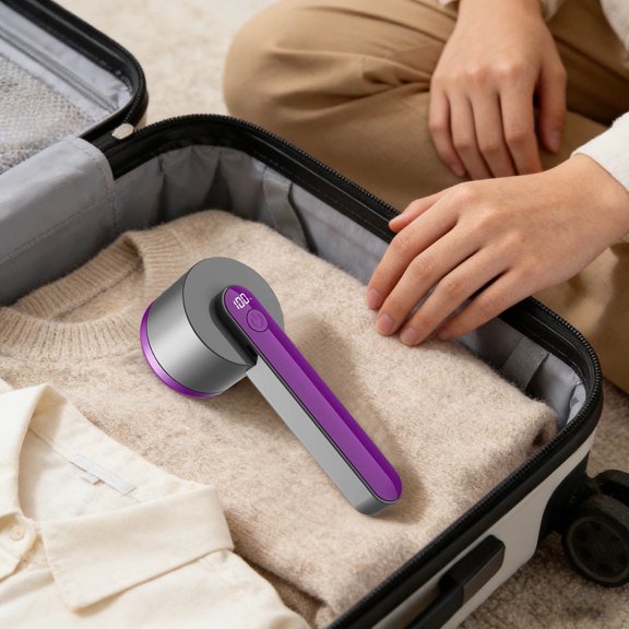 Digital Lint Shaver, Fabric Shaver, Digital Fabric Lint Remover – Powerful, Safe & Rechargeable, Digital LED Display to Remove Pilling for Clothes, Furniture, Sweater, Couch, Blanket (Purple)
