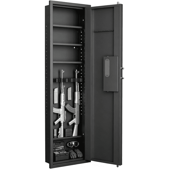 Digital Lock In Wall Gun Safe Hidden Rifle Wall Cabinet with Touch Password Panel Adjustable Shelves Steel Storage Cabinet for Home Valuables and Documents
