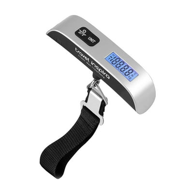 Travel Inspira Digital Luggage Scale, 110LB Portable Handheld Baggage Scale for Travel, Suitcase Scale with hook, Battery Included with Overweight Alert, White Backlight LCD Display - Silver