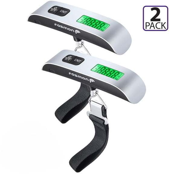 Fosmon Digital Luggage Scale (2 Pack), Digital LCD Display Backlight with Temperature Sensor Hanging Luggage Weight Scale, Up to 110LB with Tare Function
