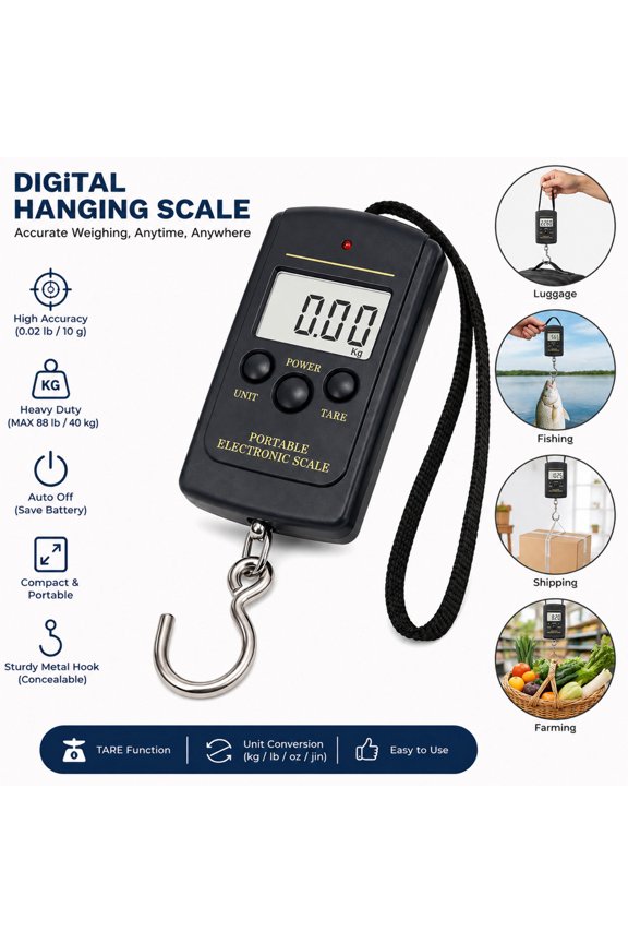 Digital Hanging Scale 88lb 40kg Portable Luggage Fishing Baggage Weight Scale LCD Display
